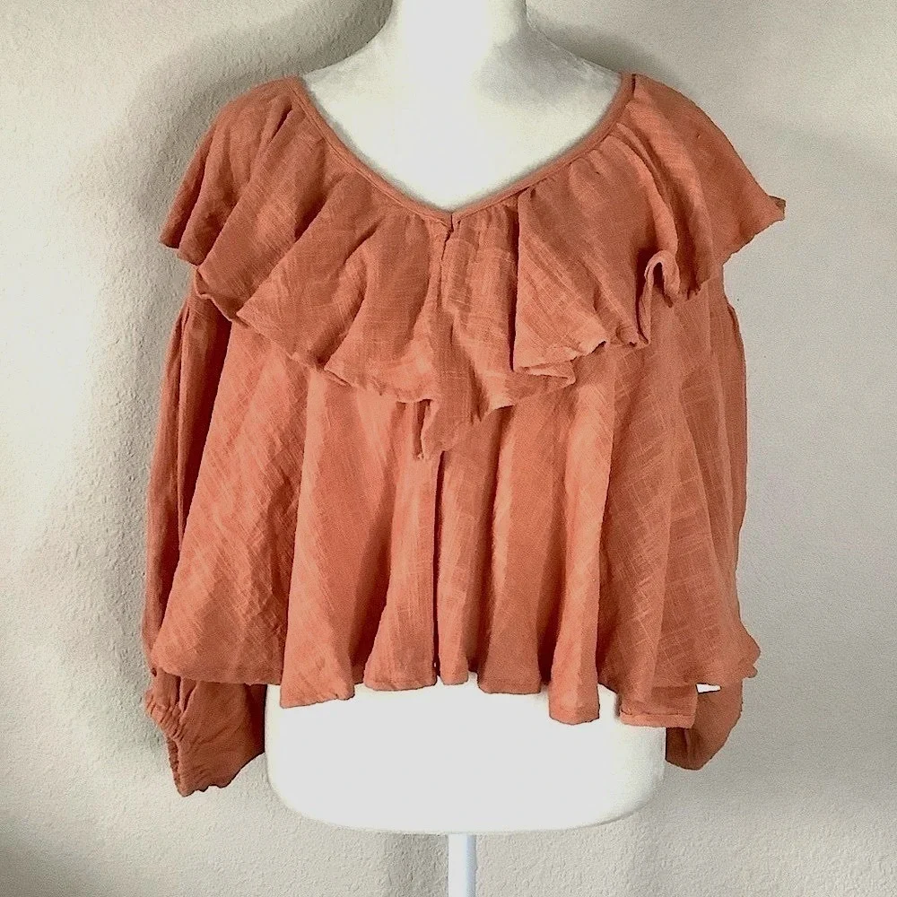 FREE PEOPLE Open Back Ruffle Top NEW Gauze S Boho Peasant Cottagecore Festival